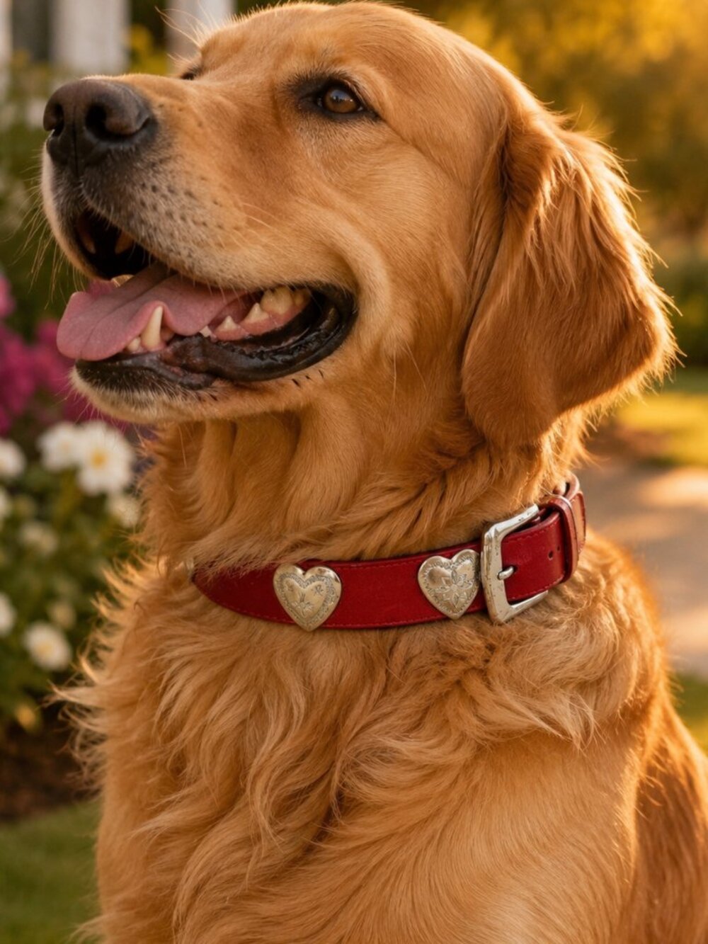 Brighton Red Leather Heart Studded Dog Collar Silver Plated Small 21"